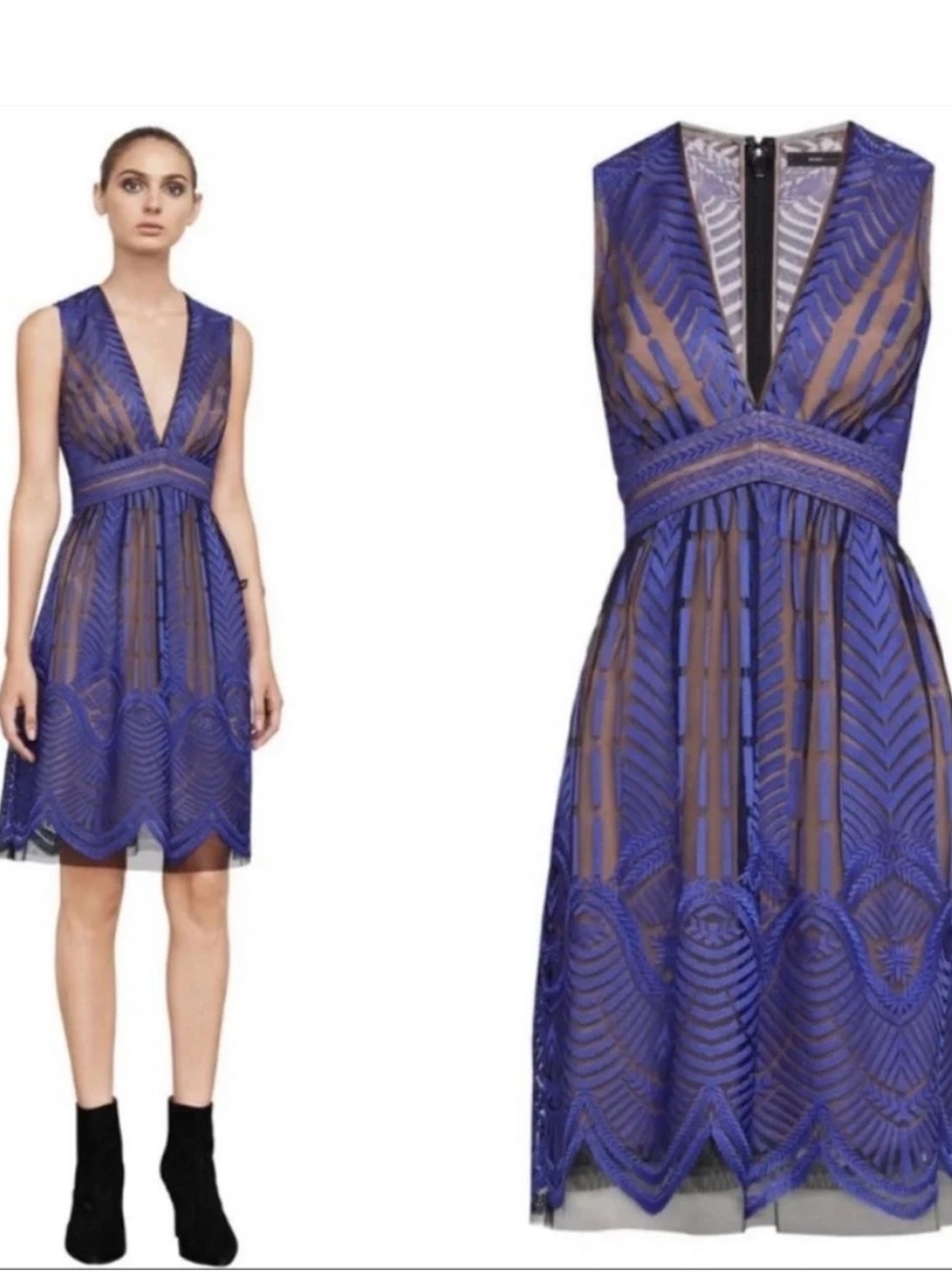 NWT Sz 6 BCBGMaxAzria Royal Blue V-Neck Overlay Fit & Flare Dress